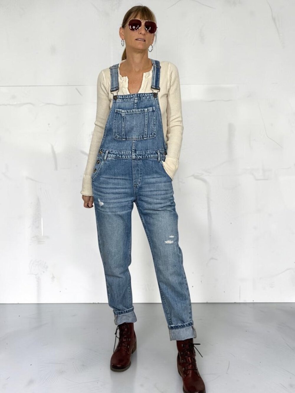Pistola Bailey Denim Overall XS Blue Straight Leg Distressed - Picture 2 of 16